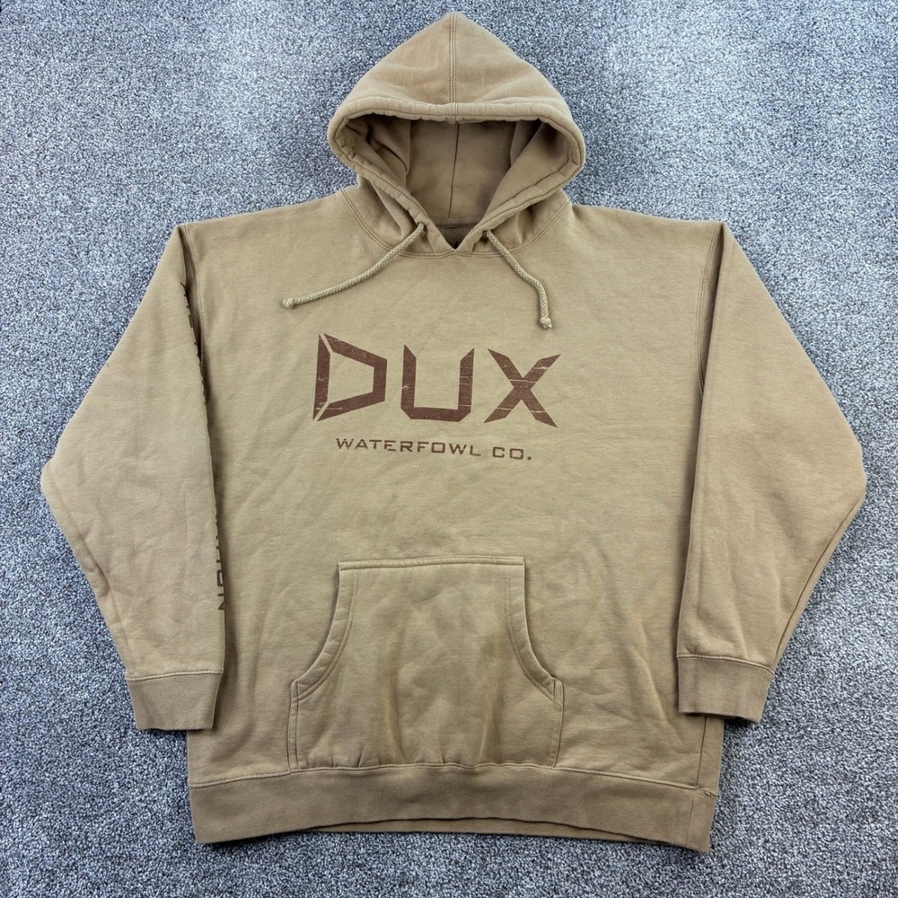 Dux Waterfowl Hoodie Sweatshirt Mens 2XL Brown Distressed Outdoor Hunting